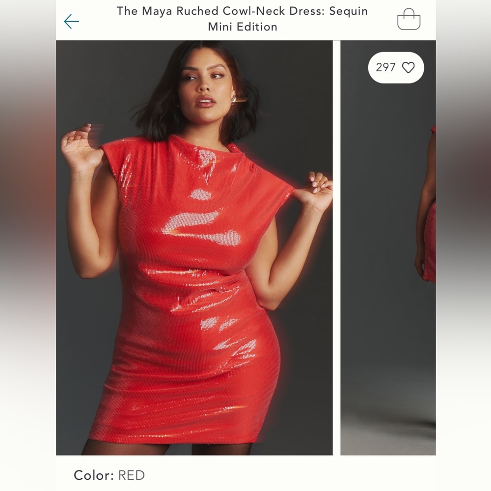 The Maya Ruched Cowl-Neck Sequin Dress Mini Edition in "Red"